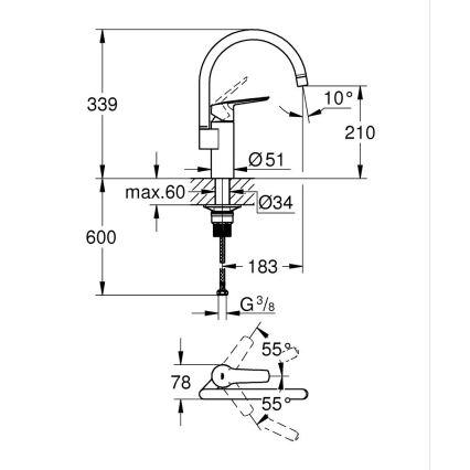 GROHE 30469000 - Grifo de fregadero START con caño alto, acabado en cromo brillante