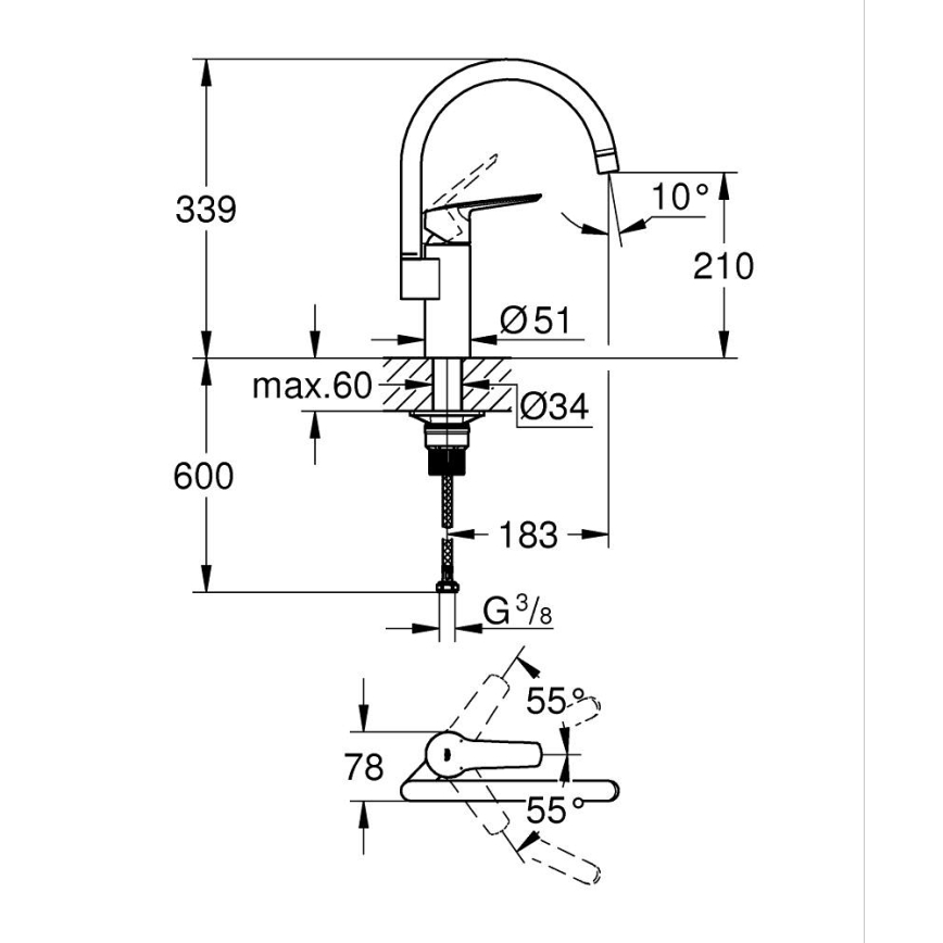 GROHE 304692430 - Grifo para fregadero START 339 mm, negro