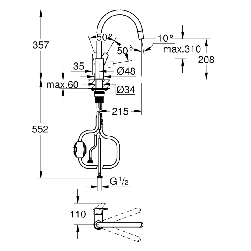 GROHE 30551000 - Grifo para fregadero START EDGE 357 mm cromo brillante