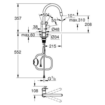 GROHE 30556000 - Grifo para fregadero START LOOP 357 mm cromado brillante