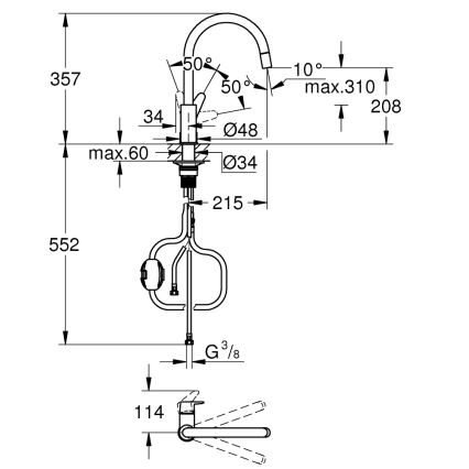 GROHE 30562000 - Grifo para fregadero START CURVE 357 mm, acabado cromo brillante