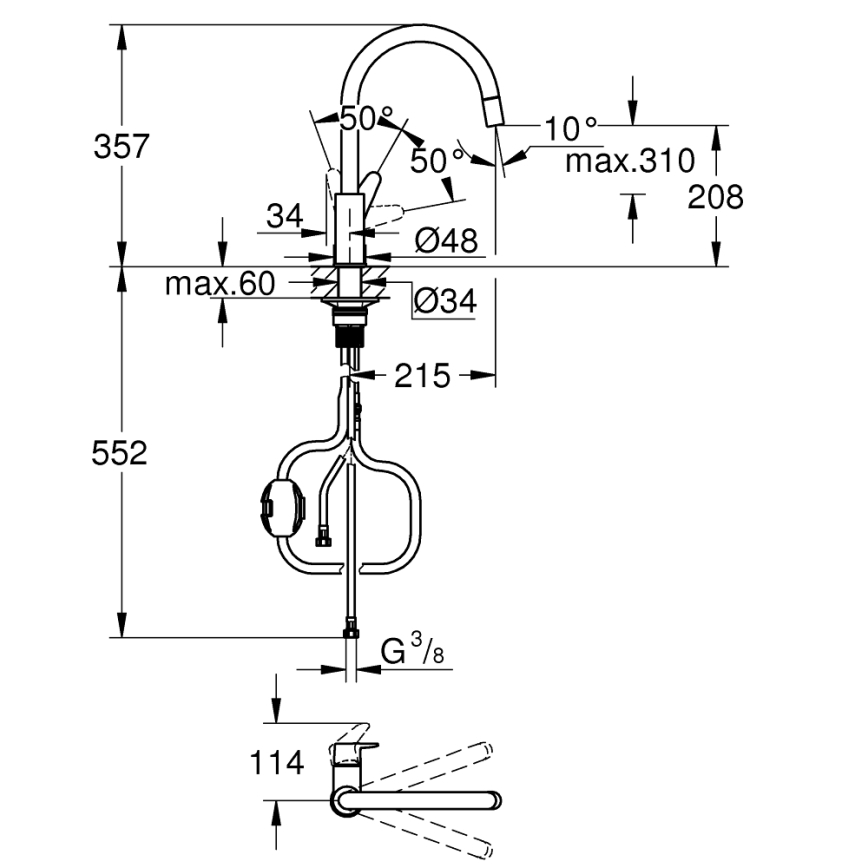 GROHE 30562000 - Grifo para fregadero START CURVE 357 mm, acabado cromo brillante