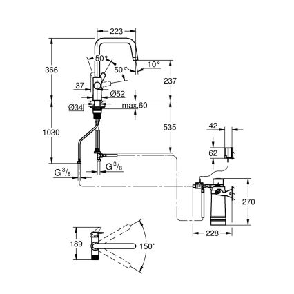 GROHE 30594000 - Grifo para fregadero BLUE PURE Start con función de filtrado Ultrasafe, acabado cromado