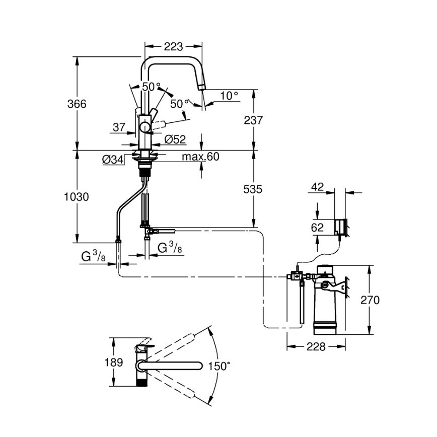 GROHE 30594000 - Grifo para fregadero BLUE PURE Start con función de filtrado Ultrasafe, acabado cromado