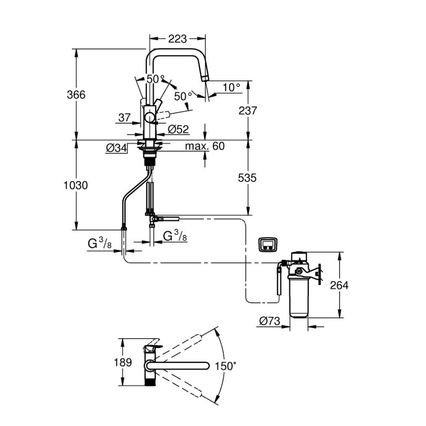 GROHE 30596000 - Grifo de fregadero BLUE PURE con función de filtrado, cromo pulido
