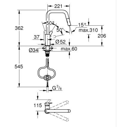 GROHE 306312430 - Grifo para fregadero QUICKFIX START 362 mm, negro