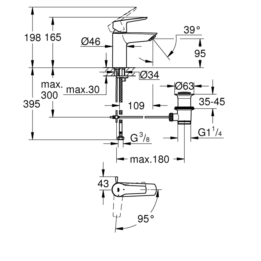 GROHE 31137002 - Grifo para lavabo QUICKFIX START tamaño S, acabado cromado brillante
