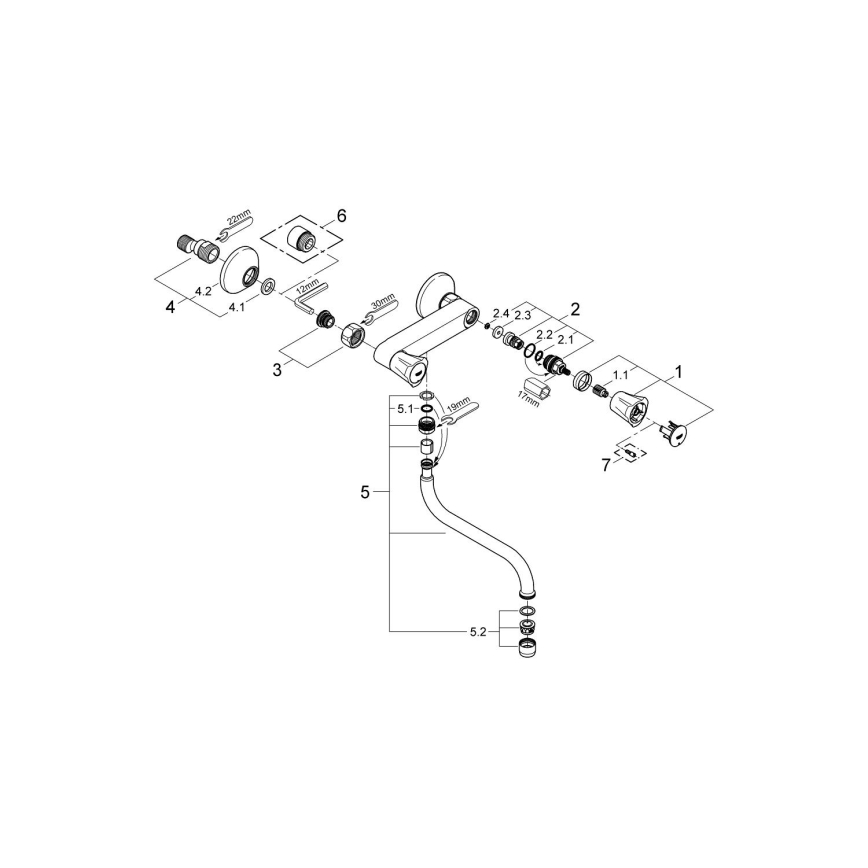 GROHE 31187001 - Grifo de pared para fregadero COSTA L 200 mm, acabado cromo brillante
