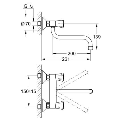 GROHE 31187001 - Grifo de pared para fregadero COSTA L 200 mm, acabado cromo brillante