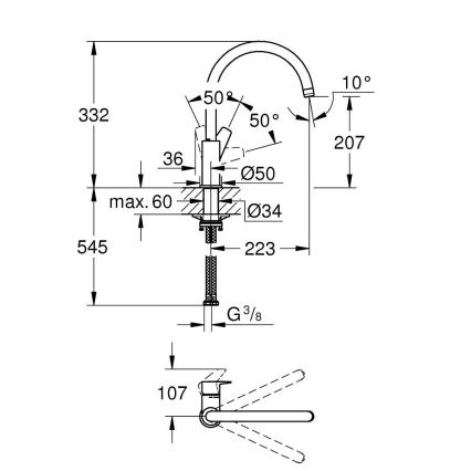 GROHE 31367001 - Grifo para fregadero BAUEDGE 332 mm, cromo brillante