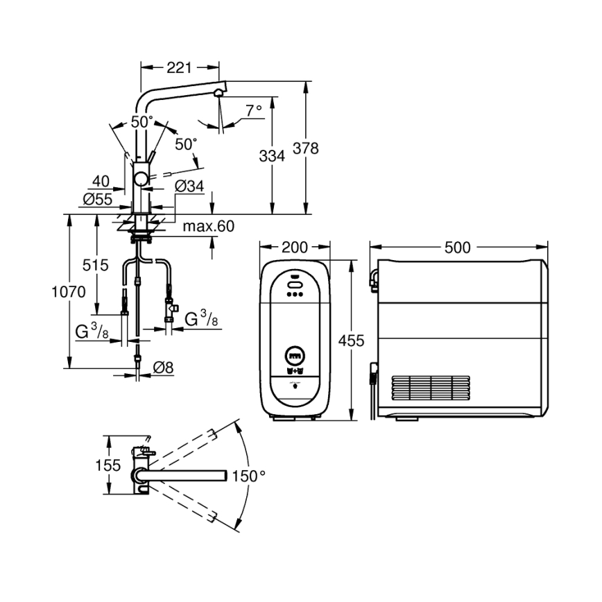GROHE 31454001 - Grifo para fregadero BLUE HOME, pico en L, cromo brillante