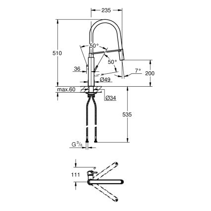 GROHE 31491000 - Grifo para fregadero CONCETTO con rociador profesional extraíble, cromo brillante