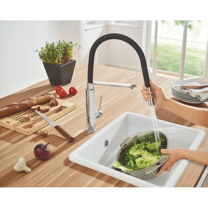 GROHE 31491000 - Grifo para fregadero CONCETTO con rociador profesional extraíble, cromo brillante