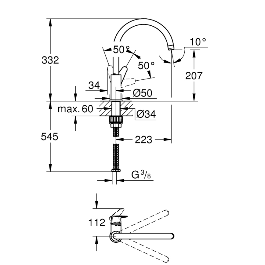 GROHE 31536001 - Grifo para fregadero BAUCURVE 332 mm, cromo brillante