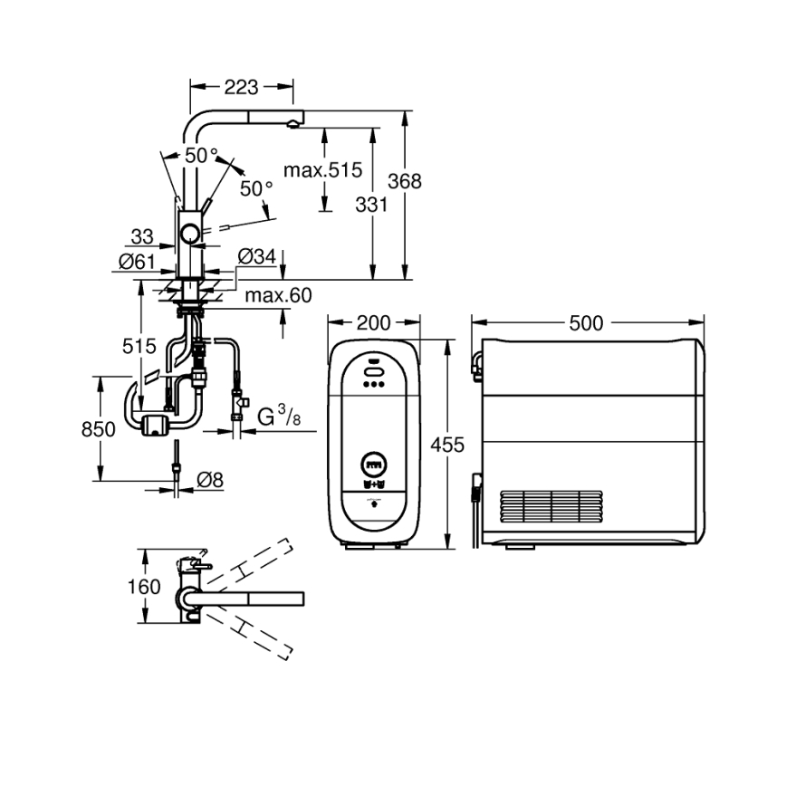 GROHE 31539000 - Grifo para fregadero BLUE HOME con caño en L, cromo pulido