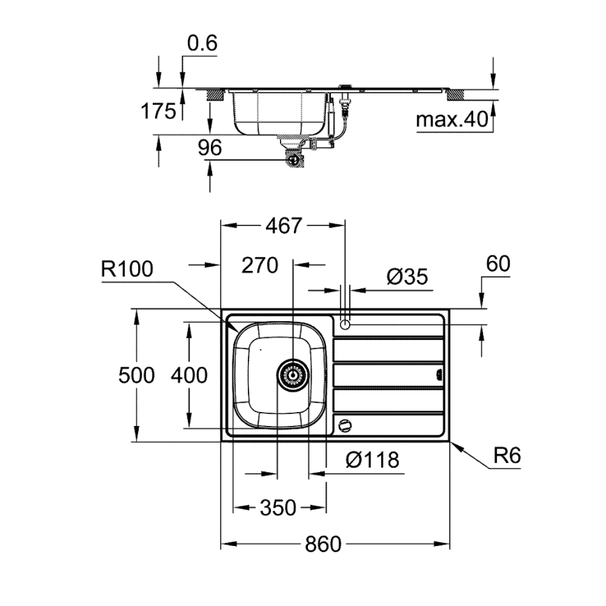 GROHE 31552SD1 - Fregadero K200 860 x 500 mm acero inoxidable
