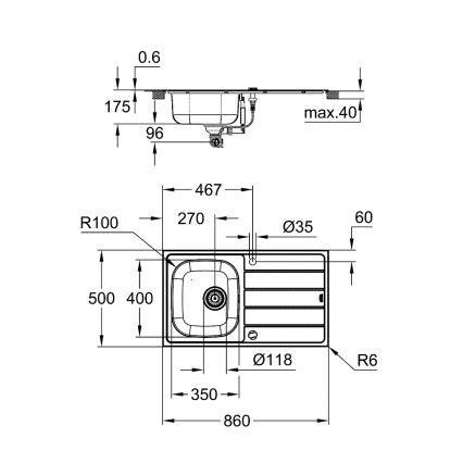 GROHE 31562SD1 - Conjunto de fregadero y grifo de cocina BAU 860 x 500 mm, acero inoxidable