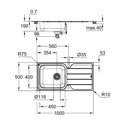 GROHE 31563SD1 - Fregadero K500 1000 × 500 mm de acero inoxidable