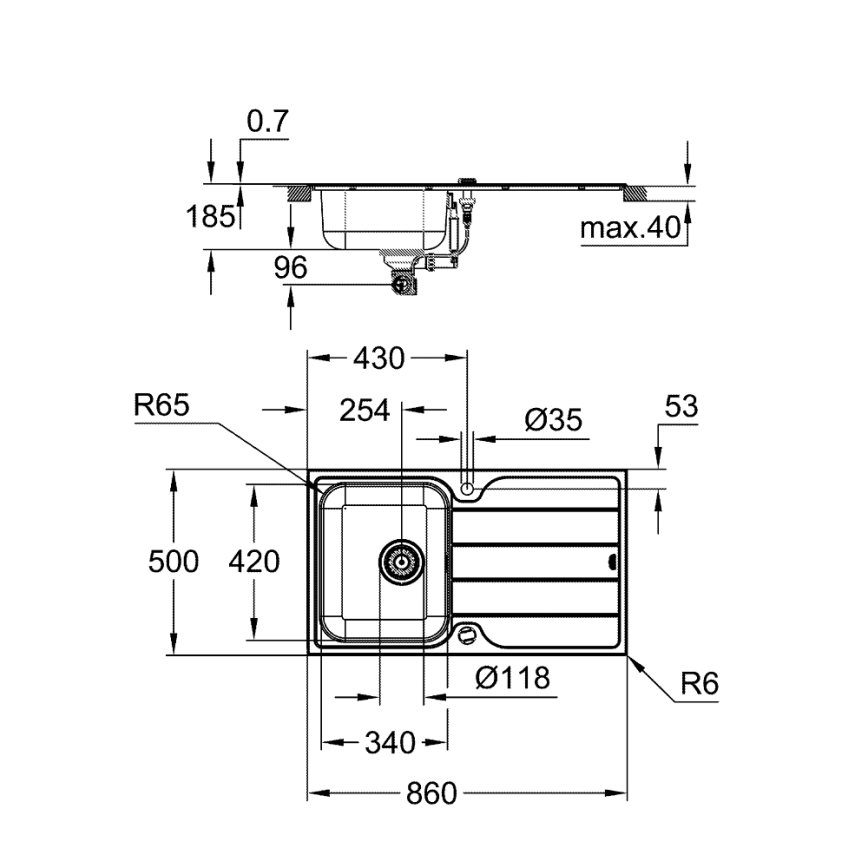 GROHE 31571SD1 - Fregadero K500 860 × 500 mm acero inoxidable