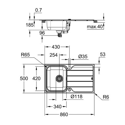 GROHE 31573SD1 - Juego de fregadero de cocina K500 con escurridor integrado y grifo A, 86×50 cm, acero inoxidable