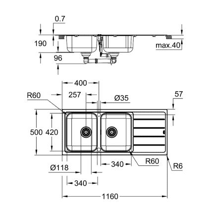 GROHE 31588SD1 - Fregadero K500 1160 × 500 mm acero inoxidable
