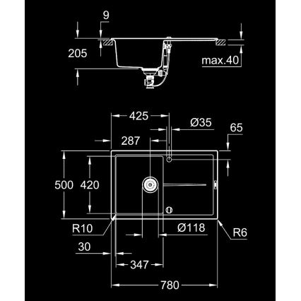 GROHE 31639AP0 - Fregadero compuesto K400 780 × 500 mm negro