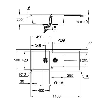GROHE 31643AP0 - Fregadero de composite K400 1160 × 500 mm negro