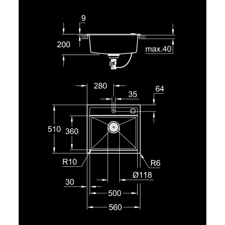 GROHE 31651AP0 - Fregadero de material compuesto K700 560 × 510 mm negro