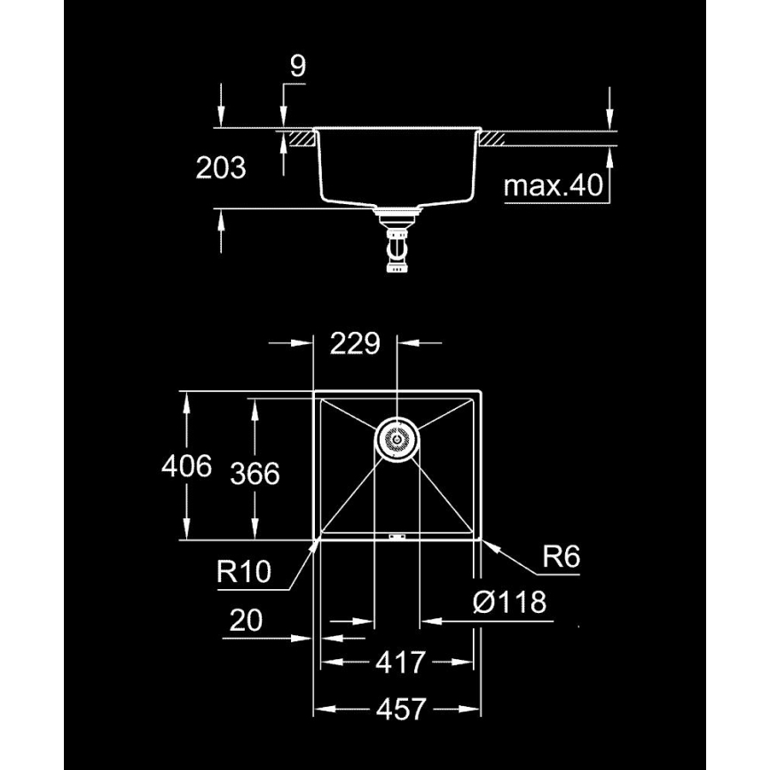 GROHE 31653AP0 - Fregadero compuesto K700U 457 × 406 mm negro