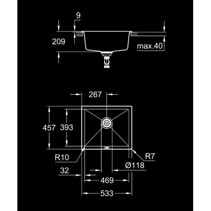 GROHE 31654AP0 - Fregadero de material compuesto K700U 533 × 457 mm negro
