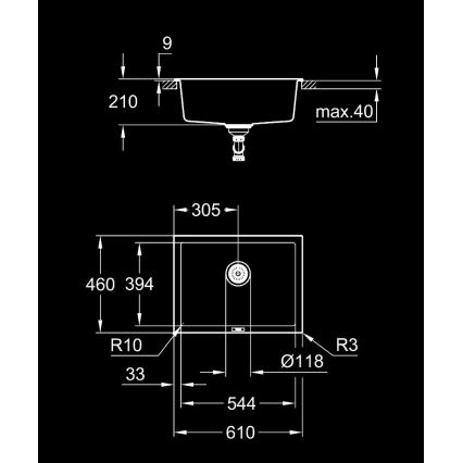 GROHE 31655AP0 - Fregadero de composite K700U 610 × 460 mm, negro