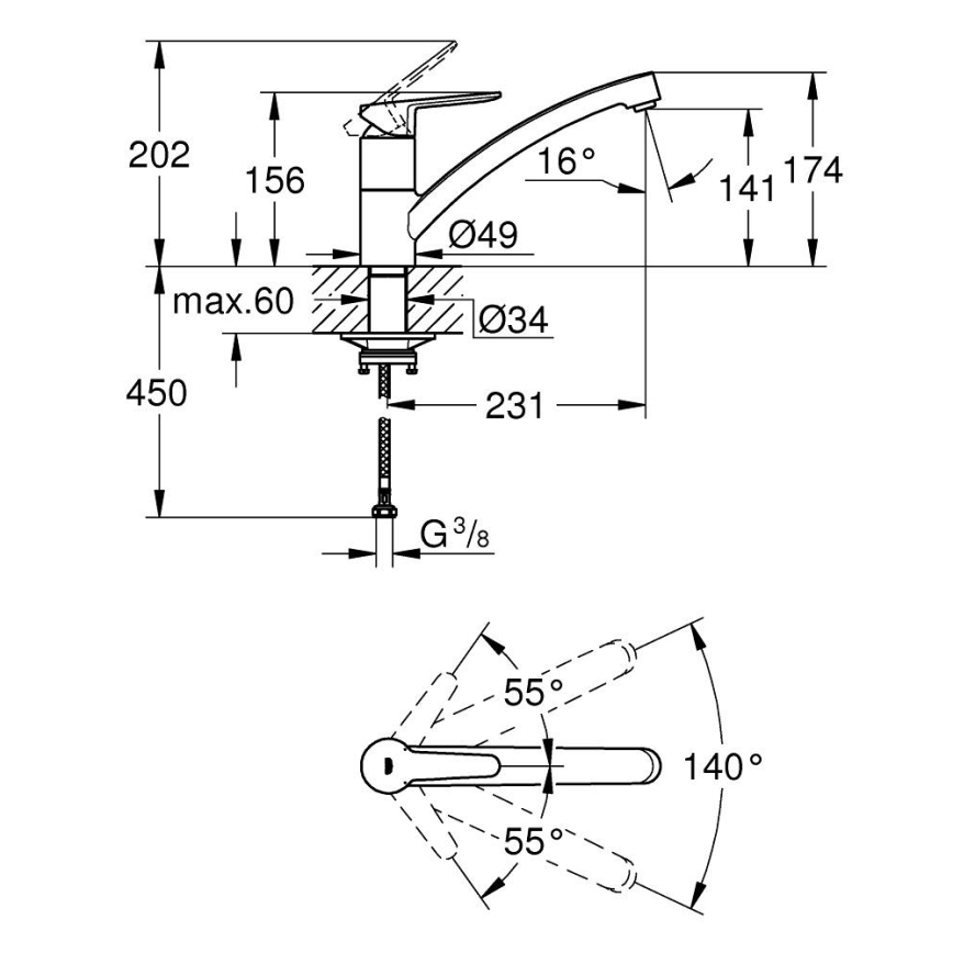 GROHE 31680000 - Grifo para fregadero BAUECO cromo brillante