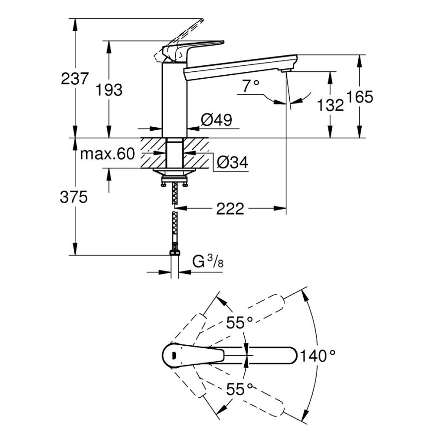 GROHE 31693000 - Grifo para fregadero BAUEDGE 193 mm cromo brillante