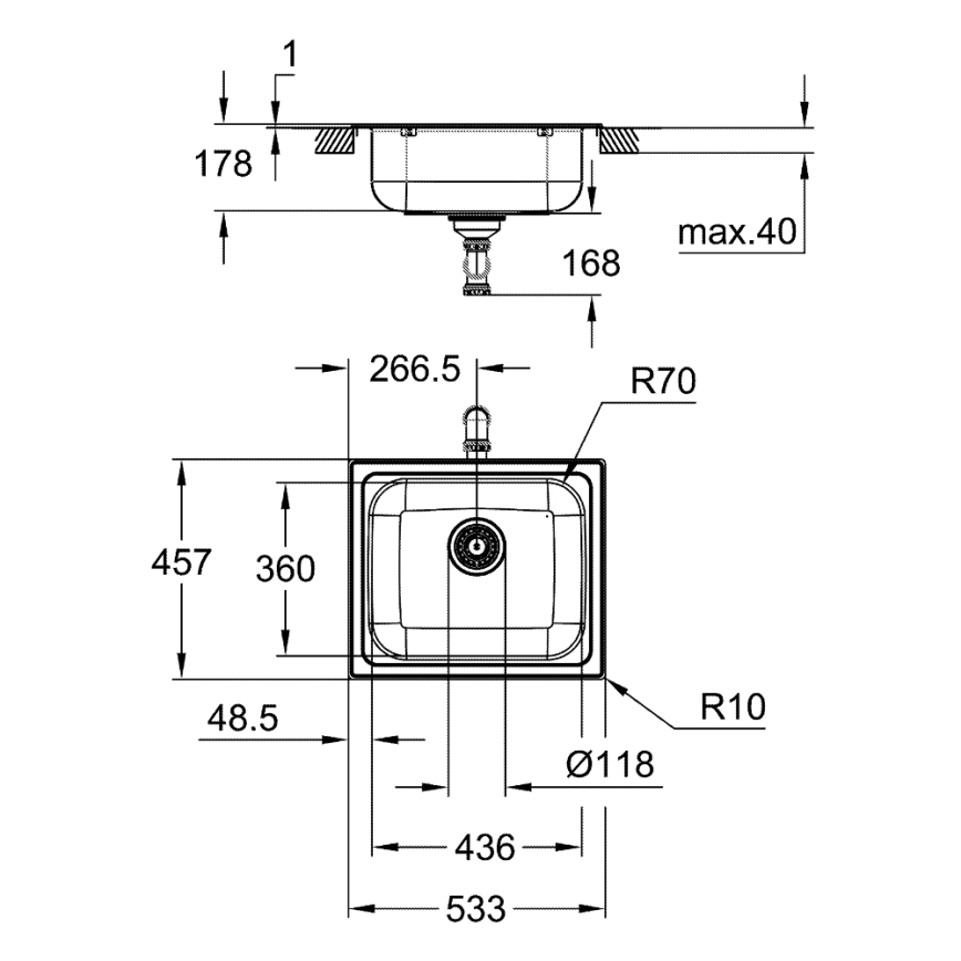 GROHE 31719SD0 - Fregadero de cocina K200 533 × 457 mm acero inoxidable