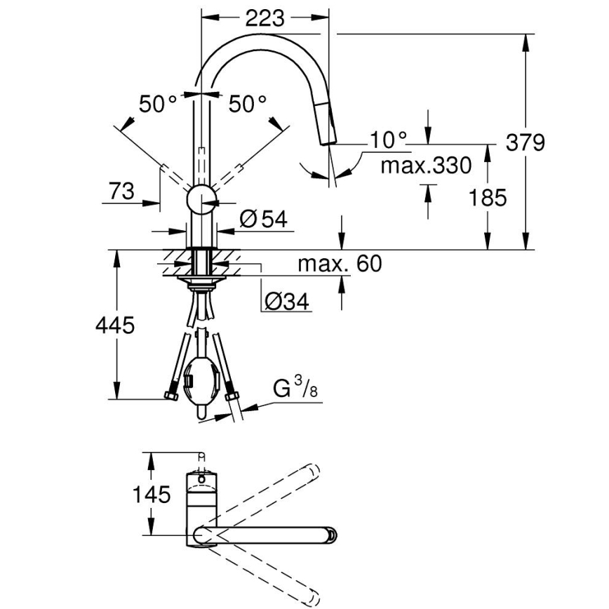 GROHE 32321GN2 - Grifo de fregadero EUROCUBE en acabado dorado