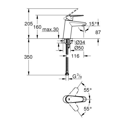 GROHE 3246920E - Grifo para lavabo EURODISC COSMOPOLITAN, tamaño S, cromado