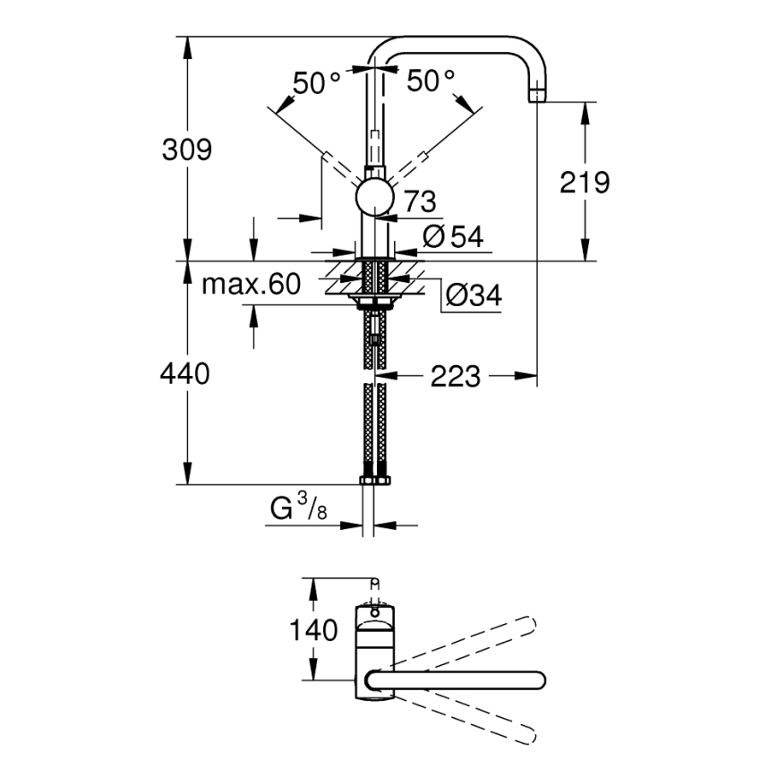 GROHE 32488000 - Grifo de fregadero A, acabado cromado brillante