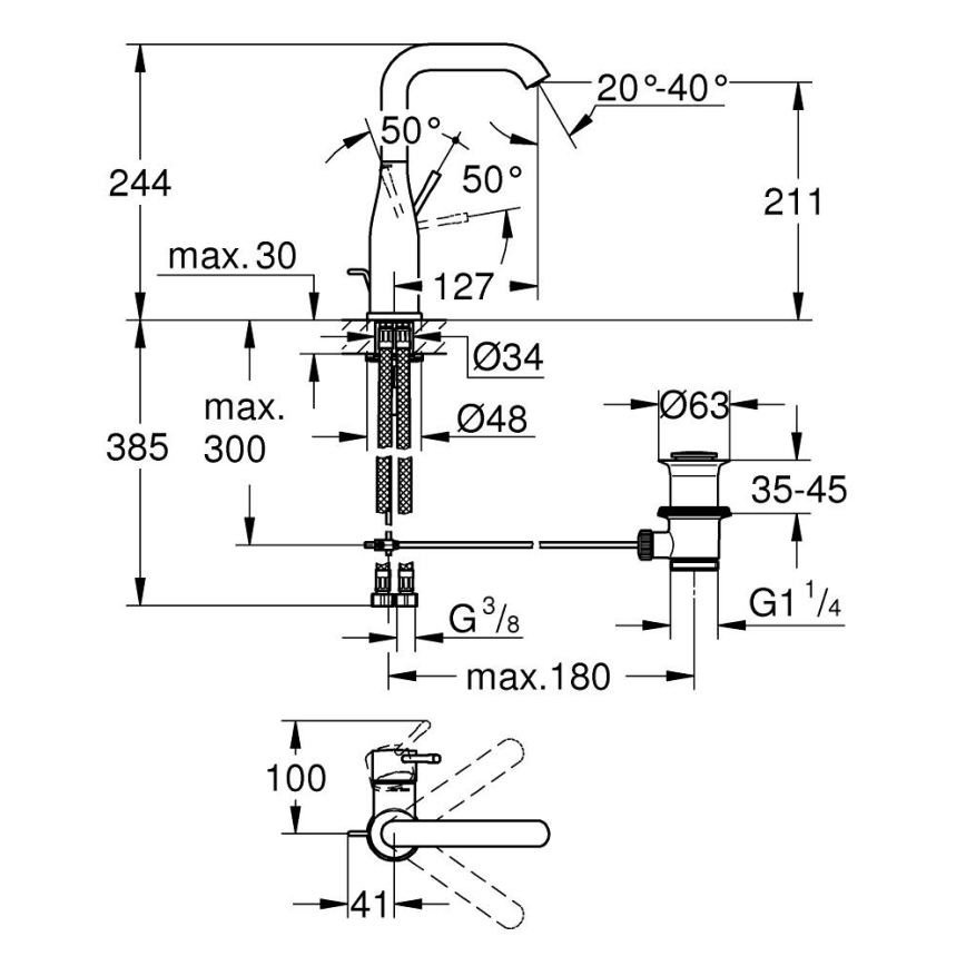 GROHE 32628GL1 - Grifo monomando para lavabo ESSENCE tamaño L dorado