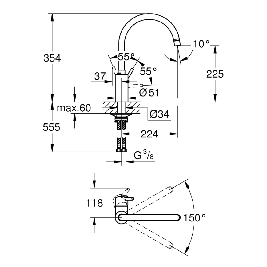 GROHE 32661003 - Grifo de fregadero CONCETTO cromo brillante
