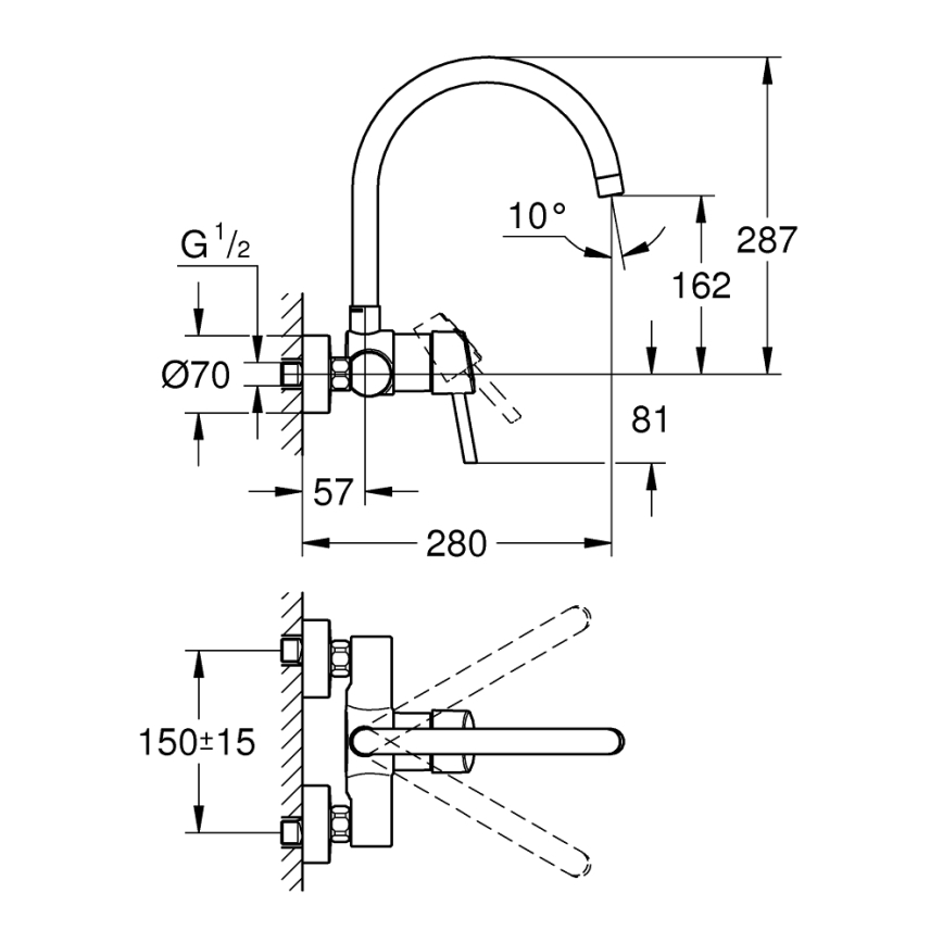 GROHE 32667001 - Grifo para fregadero CONCETTO 280 mm cromo brillante