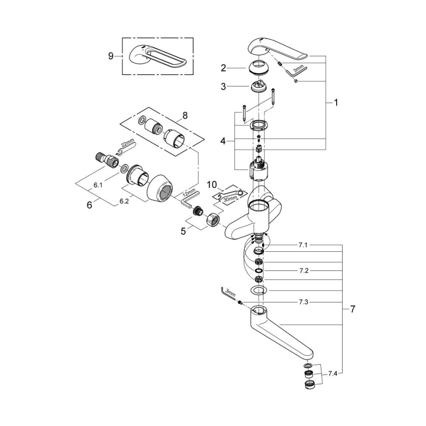 GROHE 32773000 - Grifo de lavabo EUROECO SPECIAL 257 mm, acabado cromado brillante