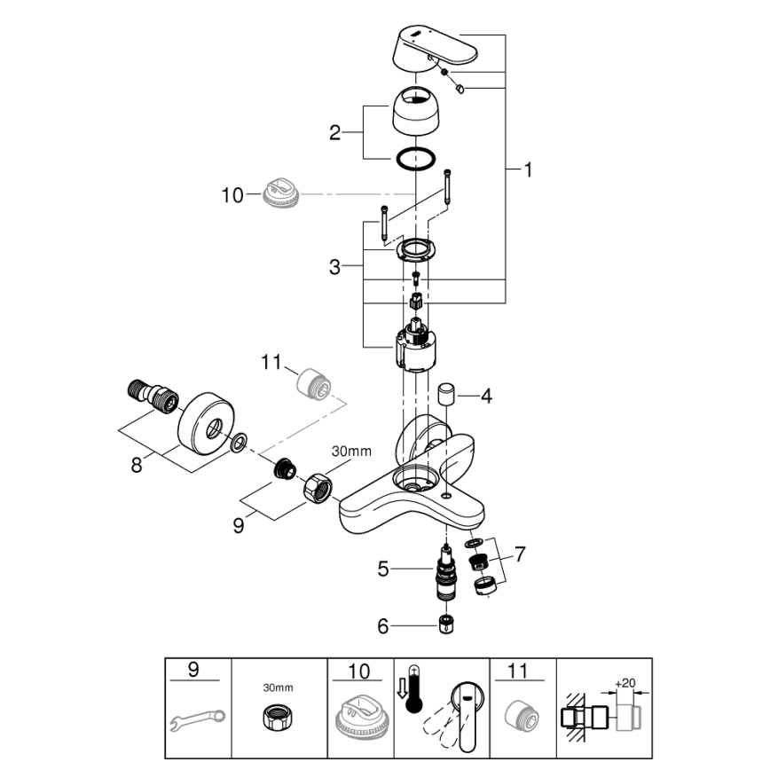 GROHE 32831000 - Grifo para bañera EUROSMART COSMOPOLITAN DN 15 cromo brillante