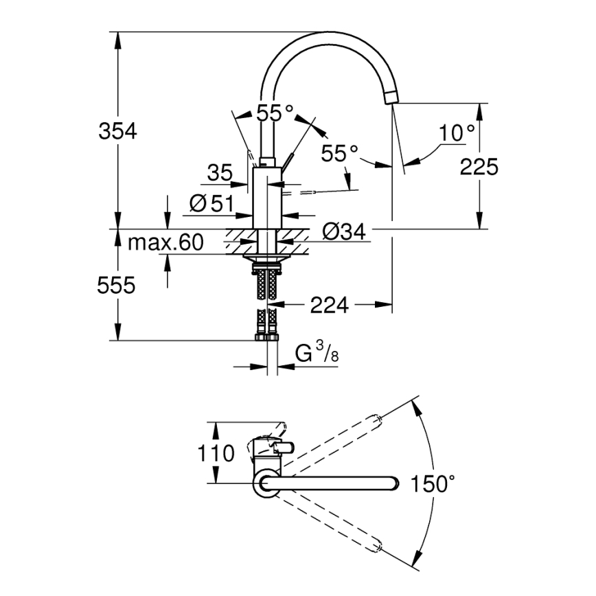 GROHE 32843002 - Grifo para fregadero EUROSMART COSMOPOLITAN cromo brillante