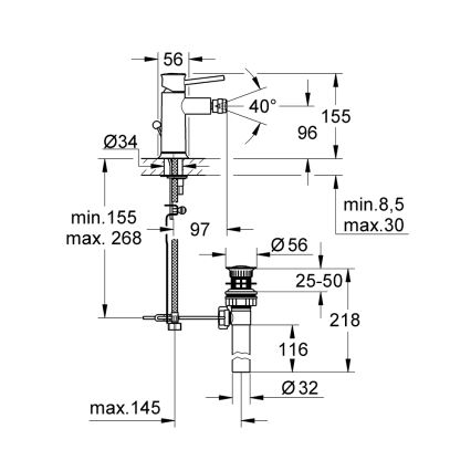 GROHE 32864000 - Grifo para bidé BAUCLASSIC cromado brillante