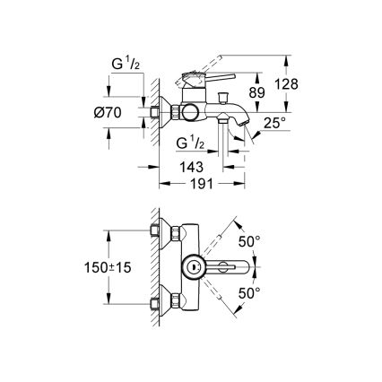 GROHE 32865000 - Grifo de bañera BAUCLASSIC DN 15, cromo brillante