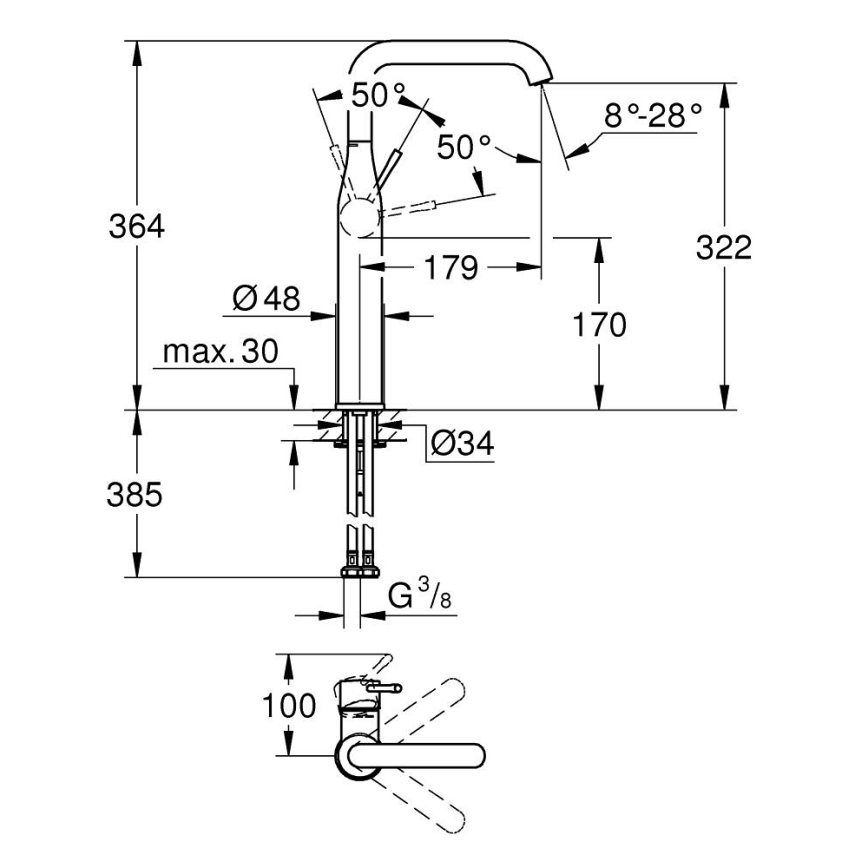 GROHE 32901DC1 - Monomando ESSENCE para lavabo, versión XL, acero inoxidable