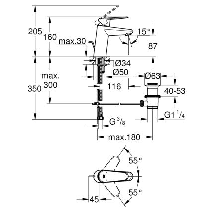 GROHE 3319020E - Grifo monomando para lavabo EURODISC COSMOPOLITAN, tamaño S, cromado