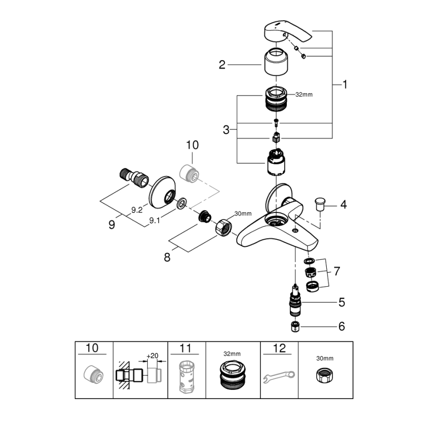 GROHE 33300002 - Grifo para bañera EUROSMART DN 15 cromo brillante