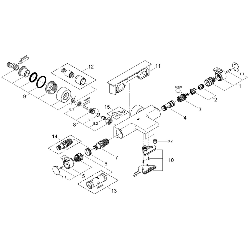 GROHE 34464001 - Grifo termostático de bañera GROHTHERM 2000 DN 15, cromo brillante