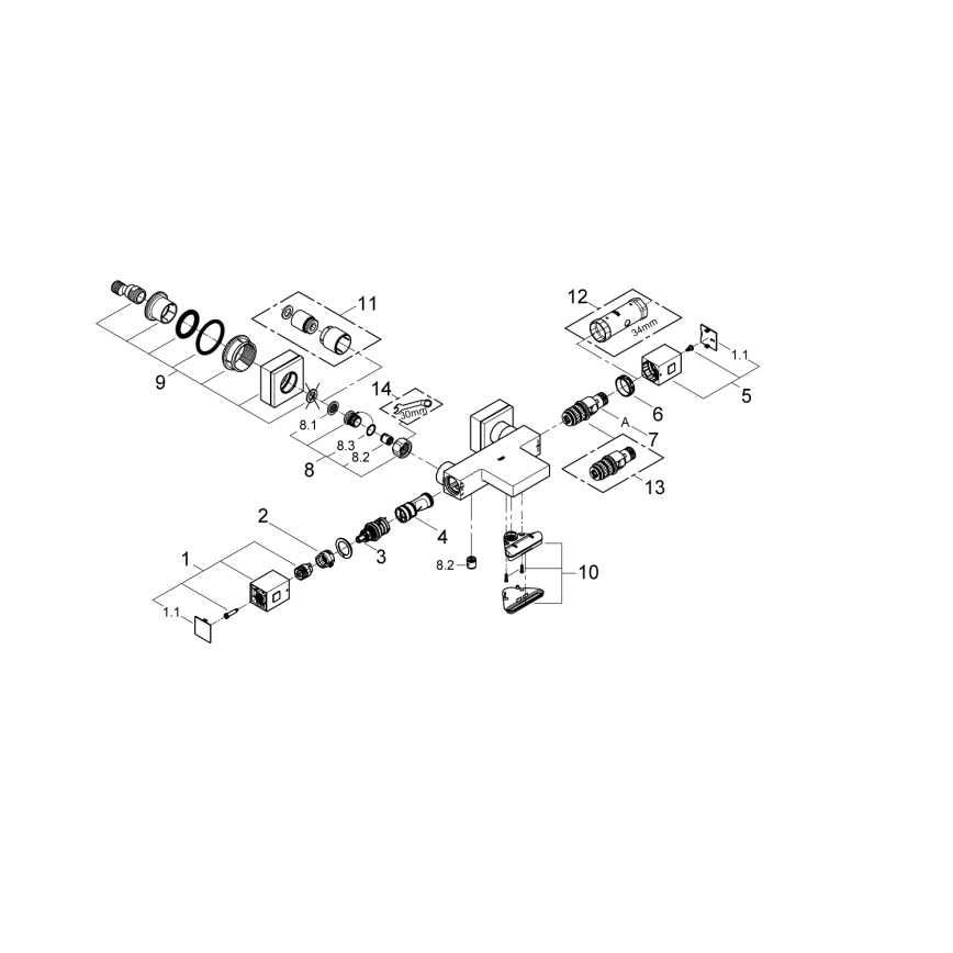 GROHE 34497000 - Mezclador termostático para bañera GROHTHERM CUBE DN 15 cromo brillante